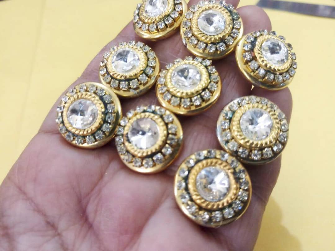 Indian Stone Buttons: Golden Handcrafted Embellishments (2 Pcs) - Etsy