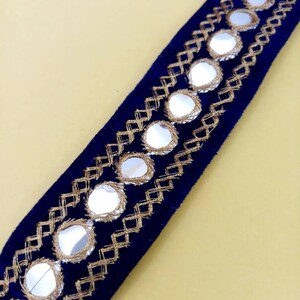 Dekorative blaue Spiegel Zari Arbeit Stoff Spitze Sari Border Bluse, Schal Spitze indischen Trim Stoff Trim-Preis pro 01 Yard-Breite 1,25 Zoll NFL134