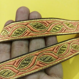 Geborduurde Gouden Perzik zari Trim Indiase stof trim, bruidsslijm versiering, Indian Ribbon-Width 0,75 INCH-prijs voor 1 Yard-NFL234