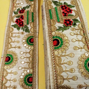 Geborduurde zari Trim, Sequin Trim, Indian Fabric Trim, Bridal Wear Versiering, Indian Ribbon-Width 3.25INCH-Prijs voor 1 Yard NFL 271