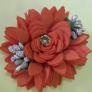 Indian handmade orange fabric flower applique baby dress  applique quilt patterns gown applique wedding dress -Price for 1 patch NFA039
