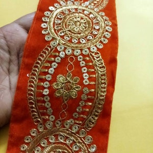 Geborduurde fluwelen zari Trim, Sequin Trim, Indian Fabric Trim, Bruidsslijm verfraaiing, pailletten Trim-Width 3.0 INCH-prijs voor 1 Yard NFL265