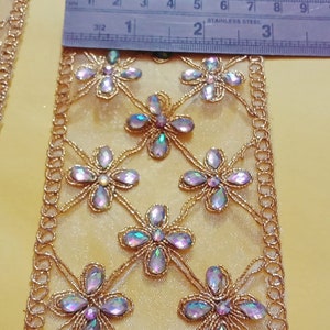 Decoratieve gouden parel Trim, Indian Fabric Trim, Bruidskleding, Net werk, Verfraaiing, Breedte 3,0 inch-prijs voor 1 yard NFL619