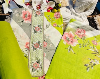 Salwar Kameez dupatta-set met bloemen: halfgestikte Bollywood-stof