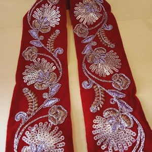 Geborduurde roodfluwelen gouden zari-versiering, Indiase stoffen rand, versiering bruidskleding, Indiase lint-breedte 3,0 INCH-prijs voor 1 Yard-NFL332