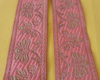 Geborduurde perzikgouden zarirand: Indiaas bruidslint (1,5 inch)