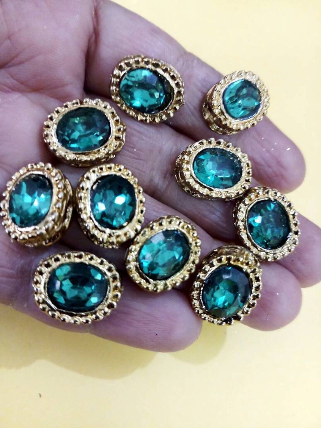 Handcrafted Sea Green Stone Buttons: Indian Design Embellishments (2 ...