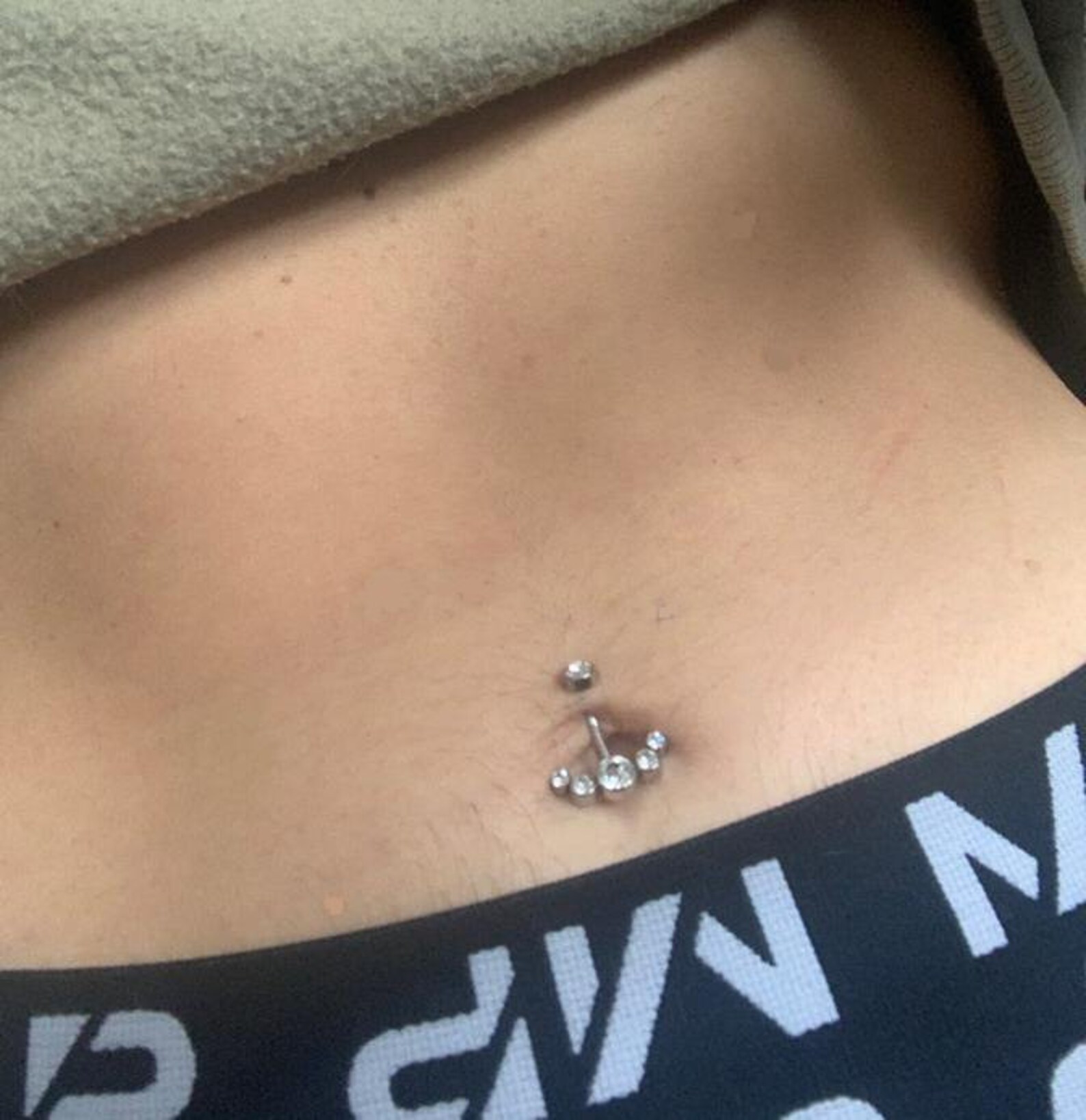 Curved Navel Barbell 5 Crystals Body Jewelry Piercing Ombligo/ Etsy