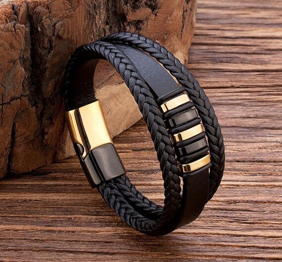 Leather and steel bracelets sale