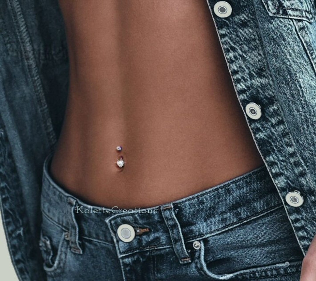 Crystal 2 Littles Heart Belly Button Ring/surgical Steel Navel Etsy