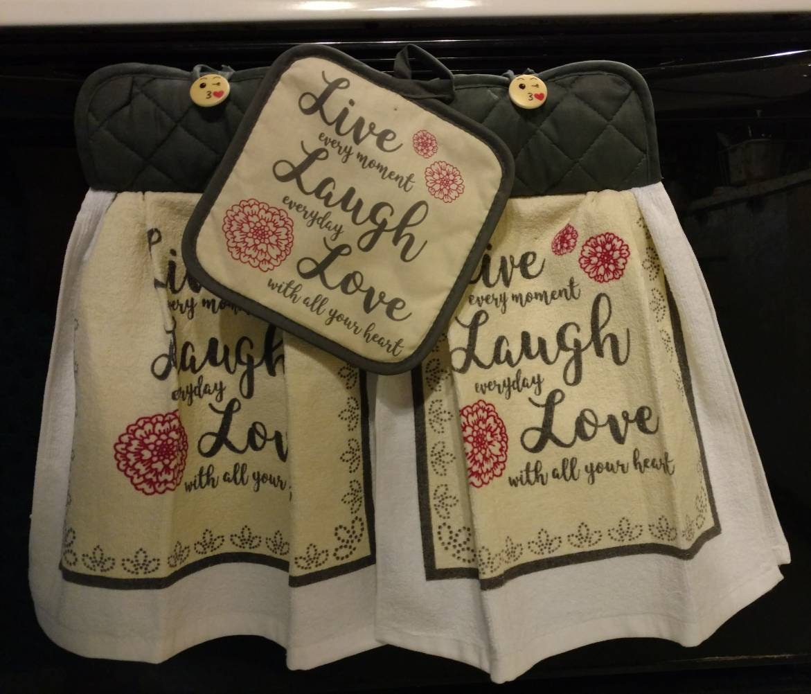 Live Laugh Love Hanging Kitchen Towel Set with Matching Etsy