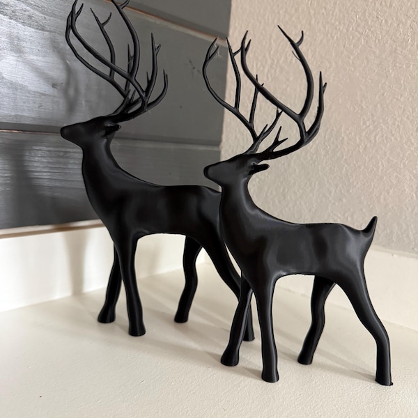 Decoración de ciervo negro / Decoración de cabaña de bosque / Animal de bosque rústico / Acento natural gótico / Ciervo impreso en 3D