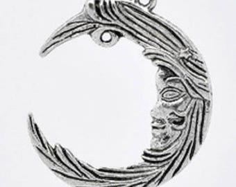 1 Locket, antique silver Moon charm, 38 * 32mm