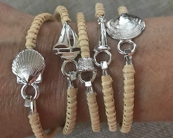Nantucket Basket, Sand Dollar, Scallop Shell, Quahog Shell, Sailboat, Whale Tail, Nantucket, and Martha's Vineyard Clasp Bracelets
