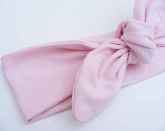 Bandeau / headband jersey de coton "BIO" rose pâle à nouer