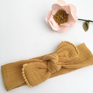 Bandeau, headband, gaze de coton et petits pompons, pour les petites et les grandes image 6