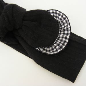 Headband / headband double gauze of black cotton and black and white vichy frills image 3