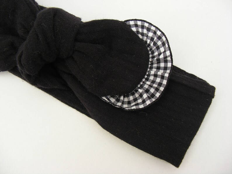 Headband / headband double gauze of black cotton and black and white vichy frills image 3