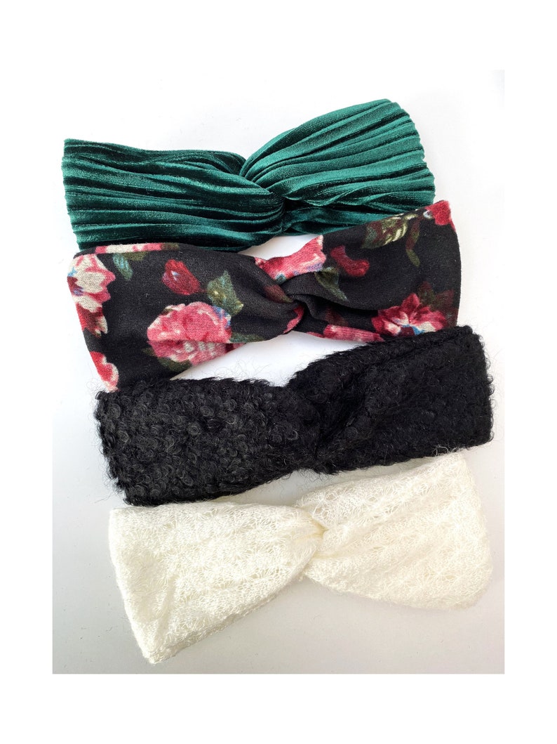 Crossed headbands all soft and warm from birth to adult.