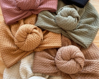 Turban, flower knot, twisted jersey, autumn, from birth to adult.