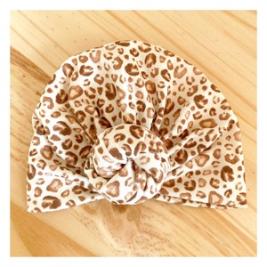 Turban, flower bow, Oeko tex certified cotton jersey, leopard print.