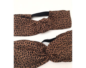 Black and brown leopard viscose headband.