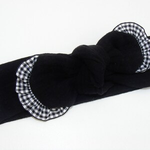 Headband / headband double gauze of black cotton and black and white vichy frills image 2