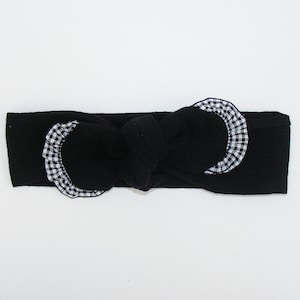 Headband / headband double gauze of black cotton and black and white vichy frills image 1