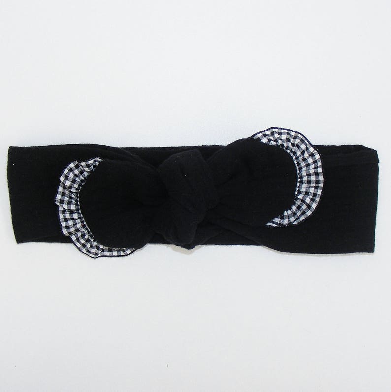 Headband / headband double gauze of black cotton and black and white vichy frills image 1