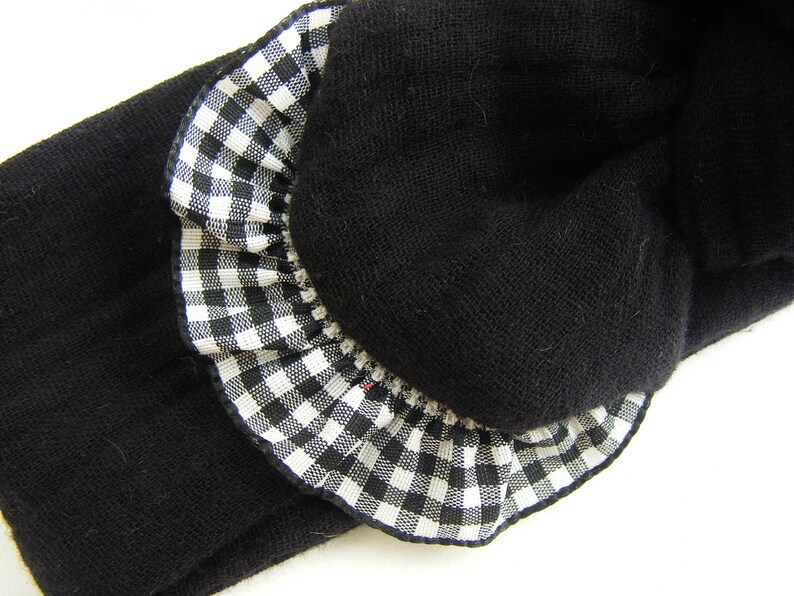 Headband / headband double gauze of black cotton and black and white vichy frills image 4