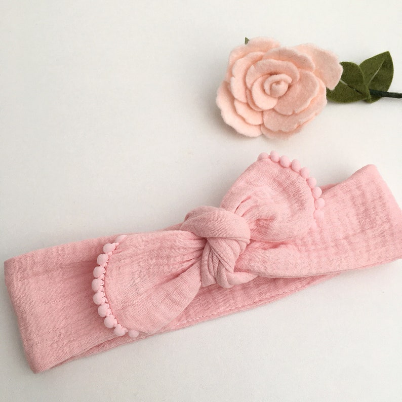 Headband, headband, cotton gauze and small pompoms, for young and old image 5