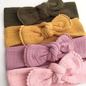 Bandeau, headband, gaze de coton et petits pompons, pour les petites et les grandes image 3