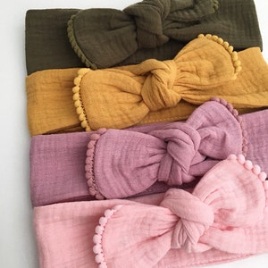 Headband, headband, cotton gauze and small pompoms, for young and old image 2