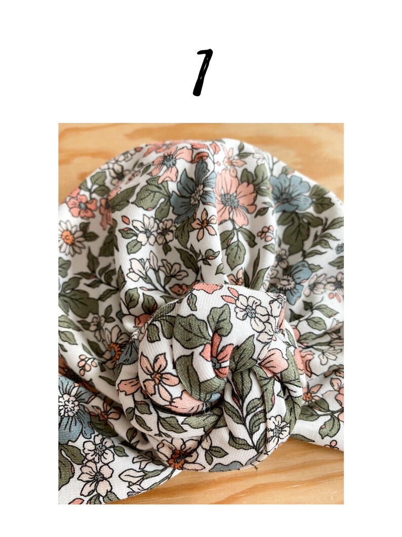 Bonnet, turban, noeud fleur, jersey de coton certifié Oeko tex, fleuri zdjęcie 2