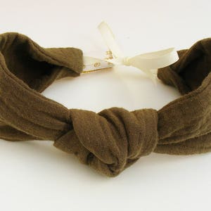Adjustable khaki cotton gauze headband/ headband image 2