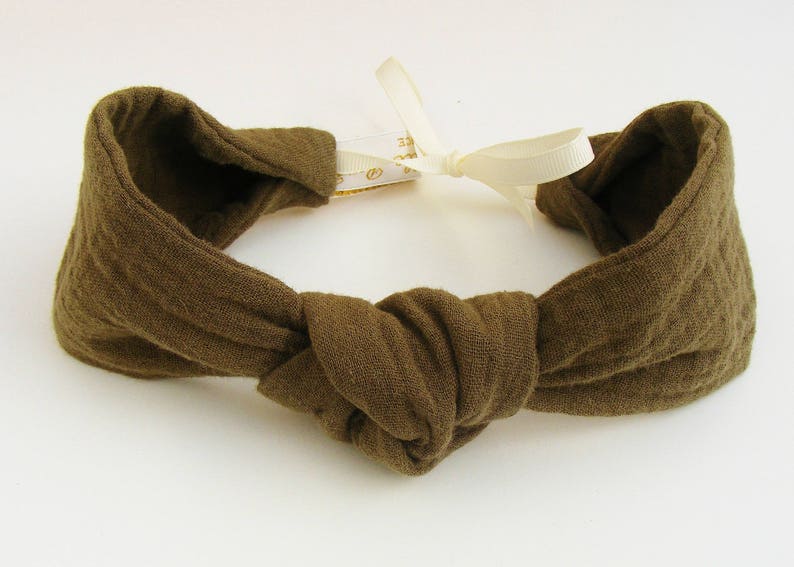 Adjustable khaki cotton gauze headband/ headband image 2