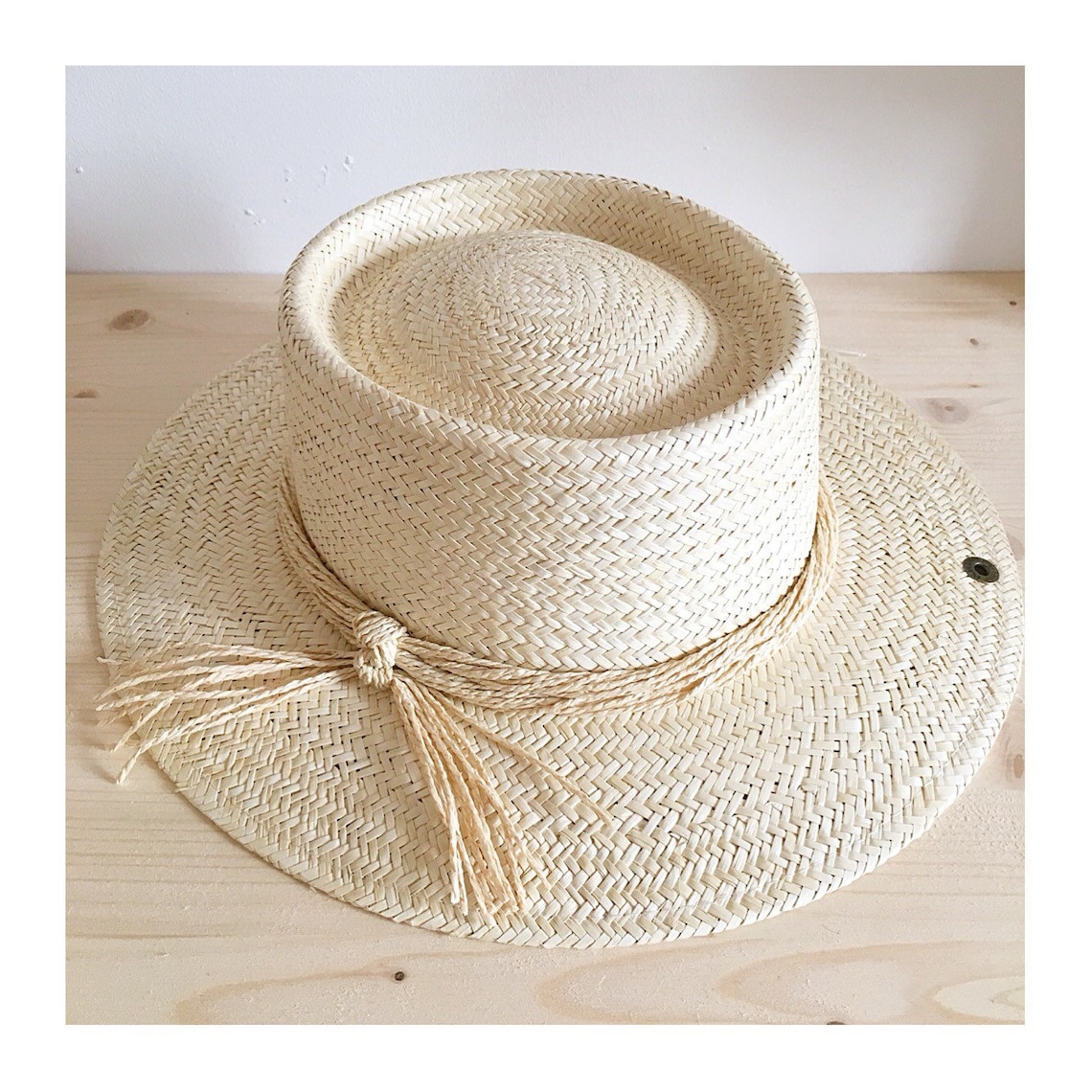 Finely woven quality beige straw hats and knotted strings an Etsy