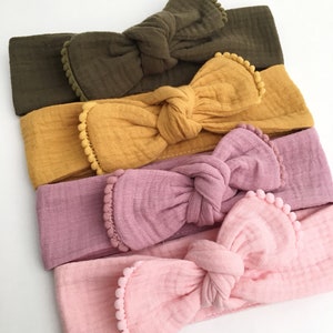 Headband, headband, cotton gauze and small pompoms, for young and old image 1