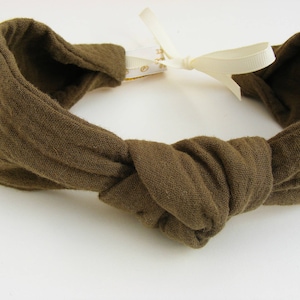Adjustable khaki cotton gauze headband/ headband image 1