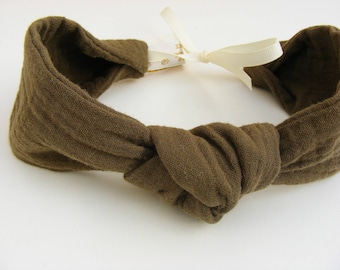 Adjustable khaki cotton gauze headband/ headband