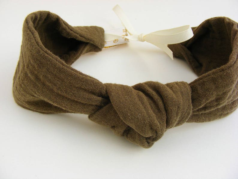 Adjustable khaki cotton gauze headband/ headband image 1