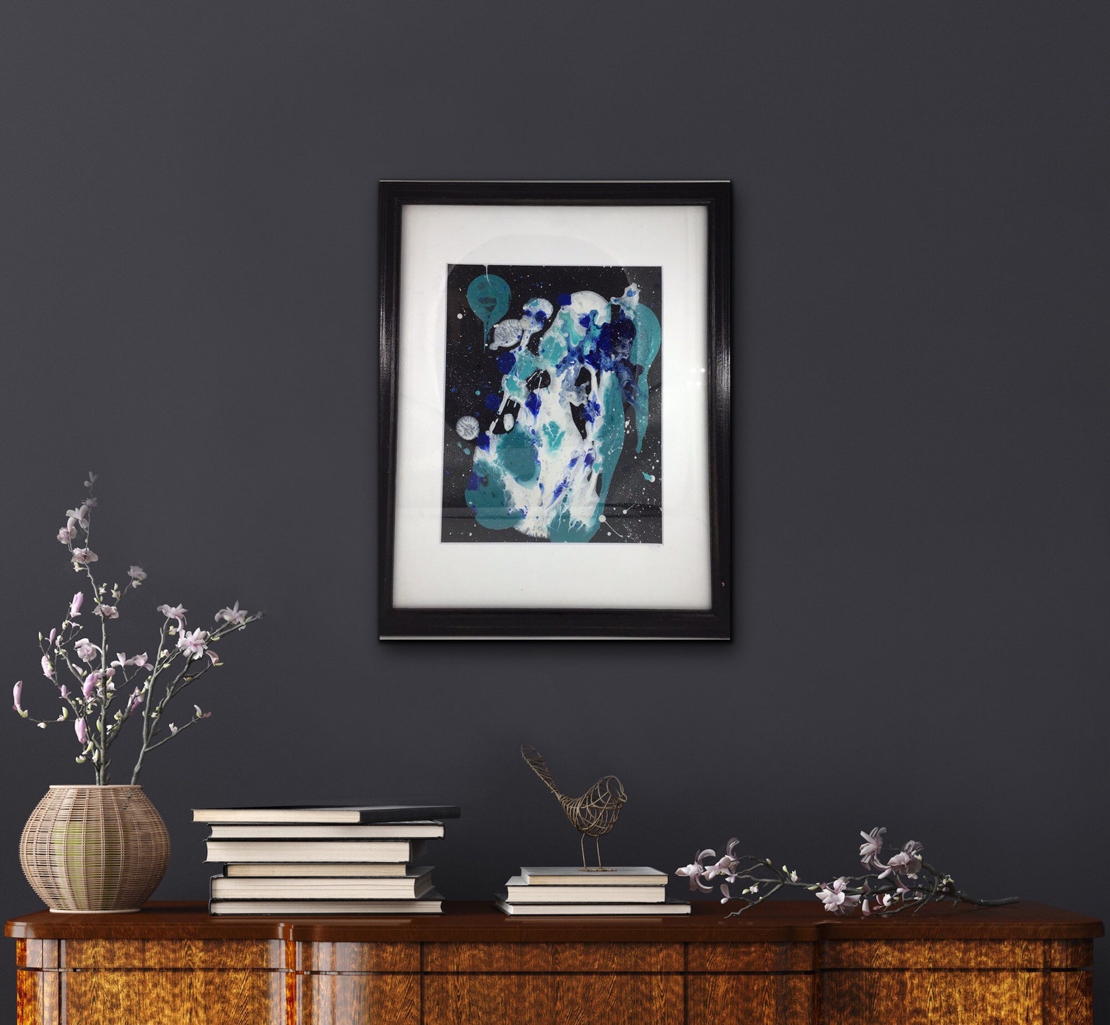 Original Framed Art Blue Abstract wall art Artwork Living room | Etsy