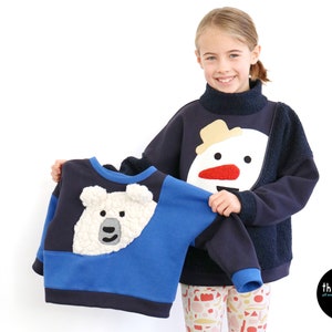 Bounce Sweatshirt PDF Sewing Pattern & Winter Appliqué Bundle - Kids Christmas Jumper Pattern - Kids Holiday Sweatshirt Pattern