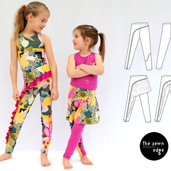 Skruffle Leggings Sewing Pattern - Kids Leggings PDF Sewing Pattern - Fun Kids Leggings Pattern - Ruffle Leggings - Activewear Leggings