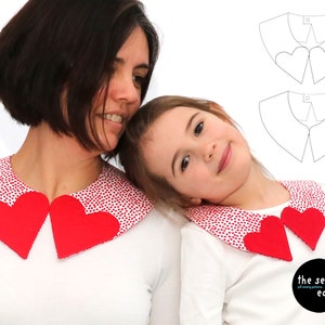 Women&#39;s & Children&#39;s Heart Collar Sewing Pattern Bundle - Detachable Collar - Statement Collar - Fun Collar - Simple Pattern - Sewing Gift