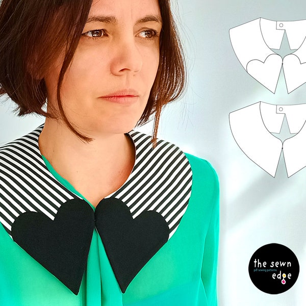 Women's Heart Collar Sewing Pattern - Removable Peter Pan Collar - Statement Collar - Fun Collar Pattern - Easy Sewing Pattern -Scrap Buster