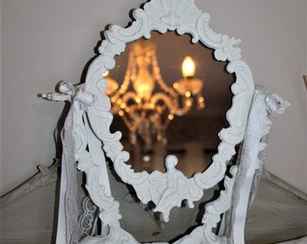 Psyché baroque , miroir sur pied , miroir patiné