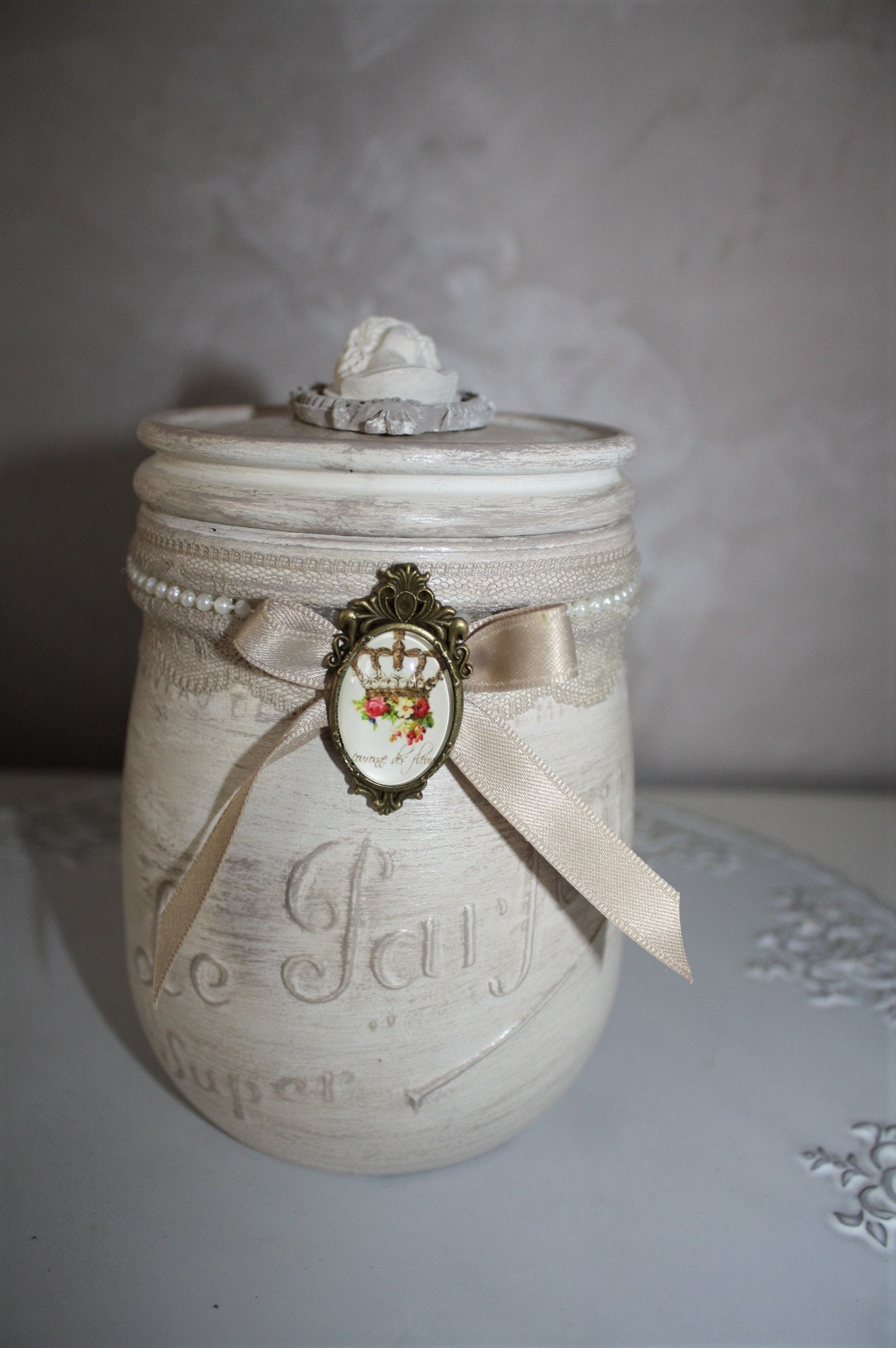 Bocal Le Parfait , Bonbonniere Bocal Shabby Chic ,