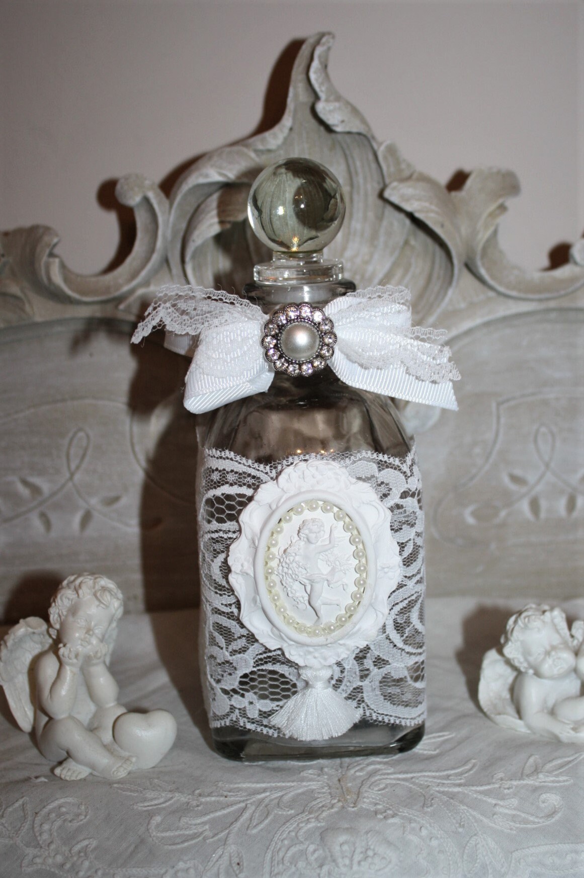 Flacon Shabby Chic , Flacon Parfum Bouteille Relookée