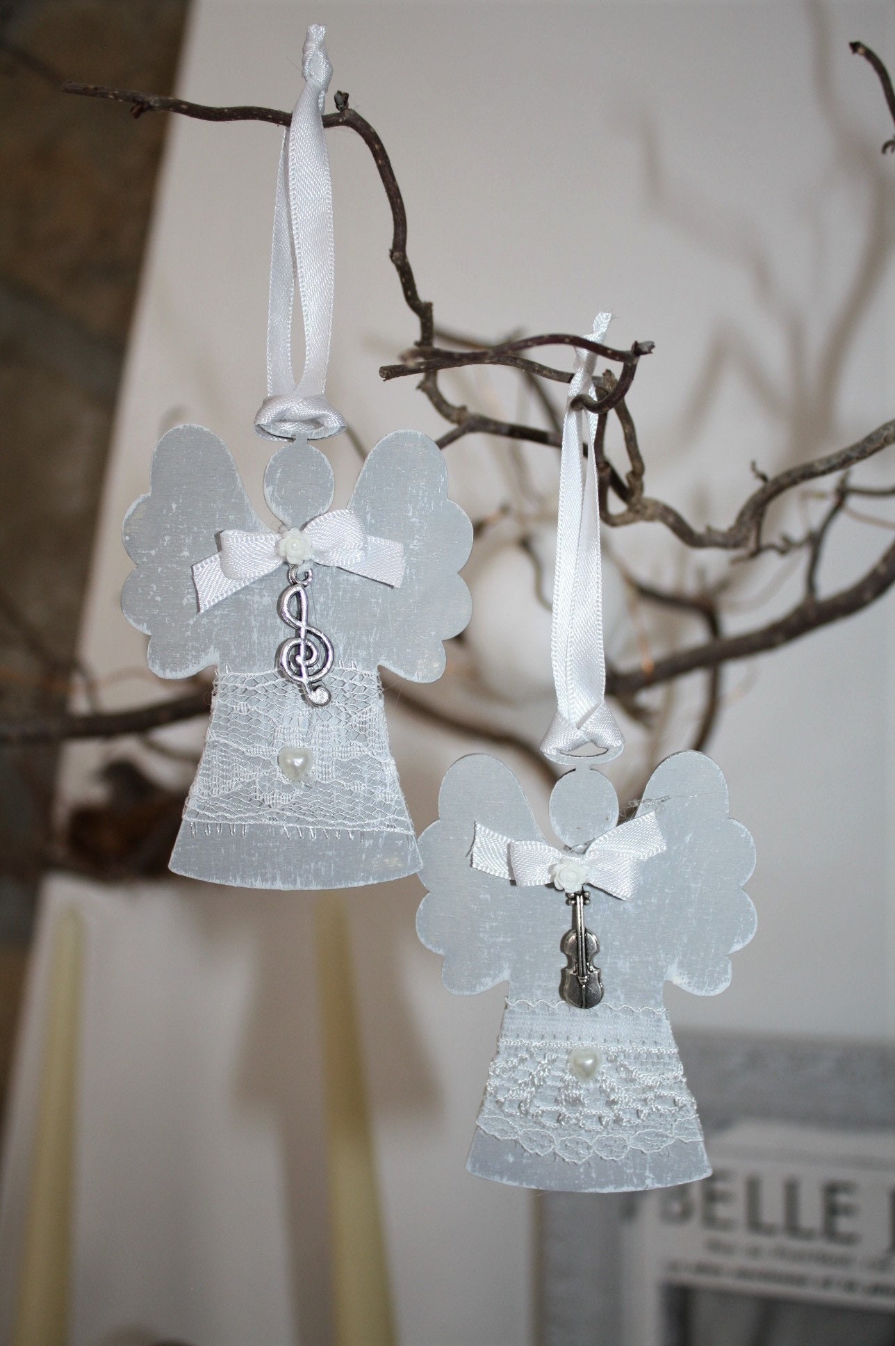 Duo Anges en Bois , Déco de Noel Décoratifs Parfumés